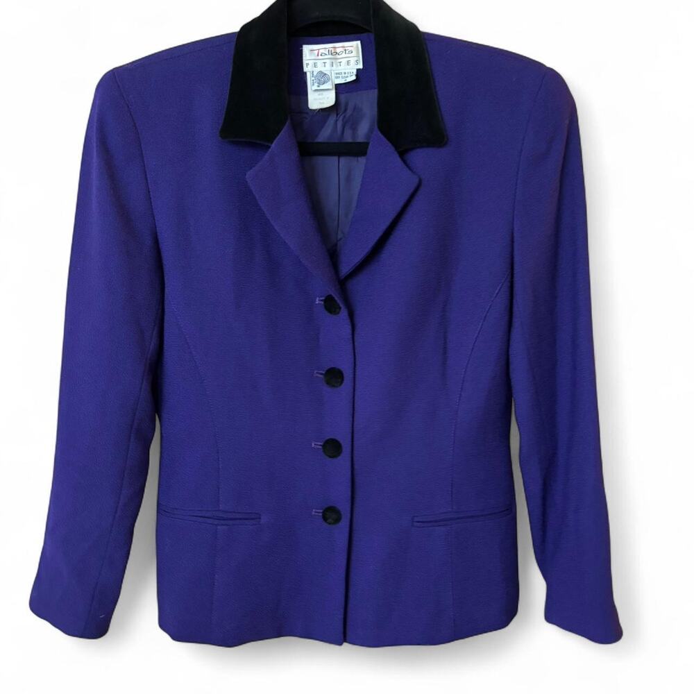 Vintage Talbots Petite Wool Blazer Purple Black Velvet Collar – Size 4P